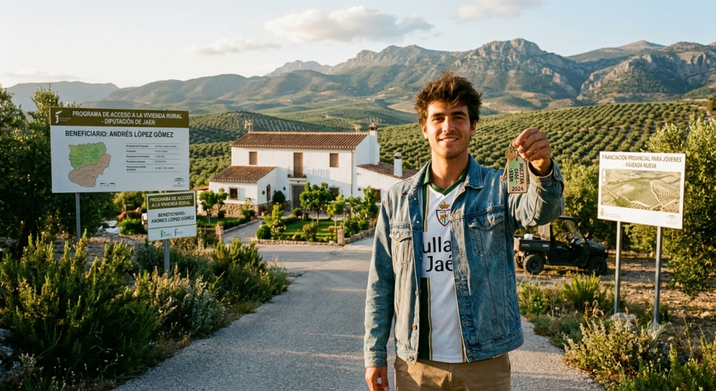 La Diputación llevará ayudas de hasta 10.000 euros para la compra de vivienda a los jóvenes de El Condado Joven frente a una vivienda en un municipio de la comarca de El Condado.