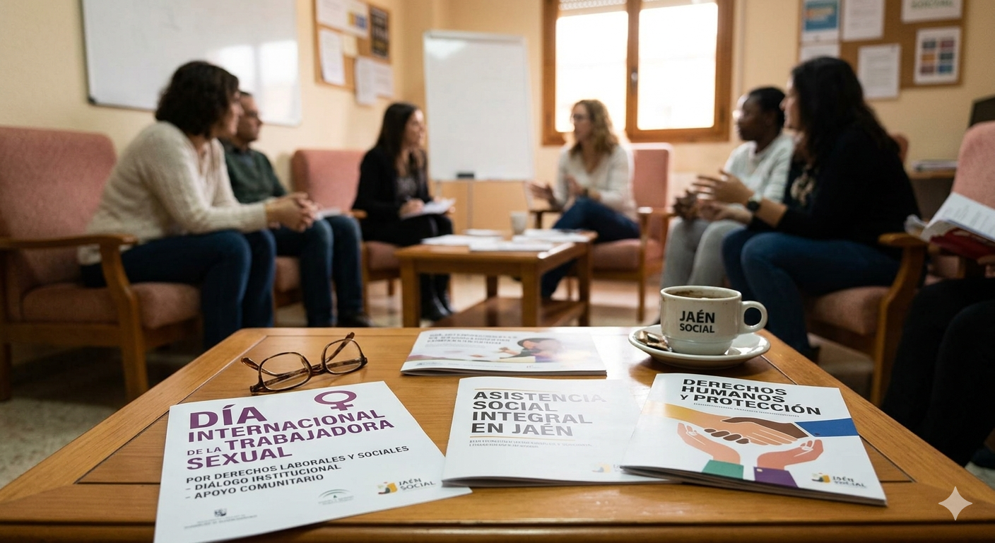 El 2 de junio reivindica los derechos fundamentales y la protección de las trabajadoras sexuales Reunión de colectivos sociales y folletos sobre derechos fundamentales y asistencia comunitaria