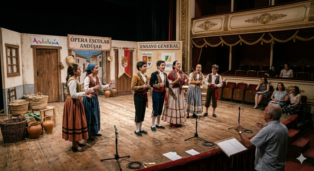 Escolares participan en el espectáculo didáctico de clausura del festival Jaén Suena a Ópera en Andújar.