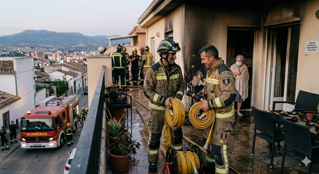 Bomberos de Jaén intervienen en un incendio registrado en una terraza del Paseo de España, en el barrio del Bulevar.