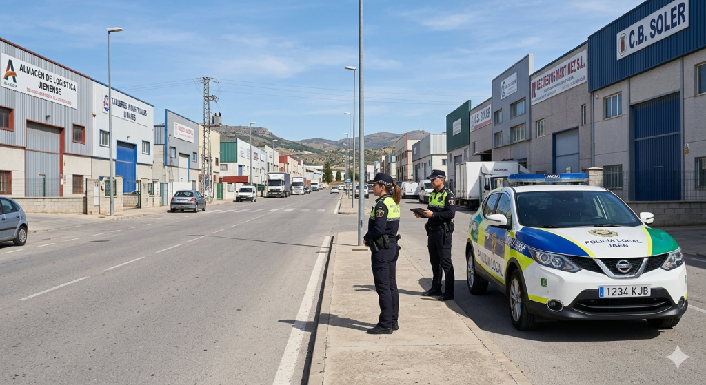Policia Local de Jaen controlando los vertidos ilegales y residuos en el poligono industrial los olivares