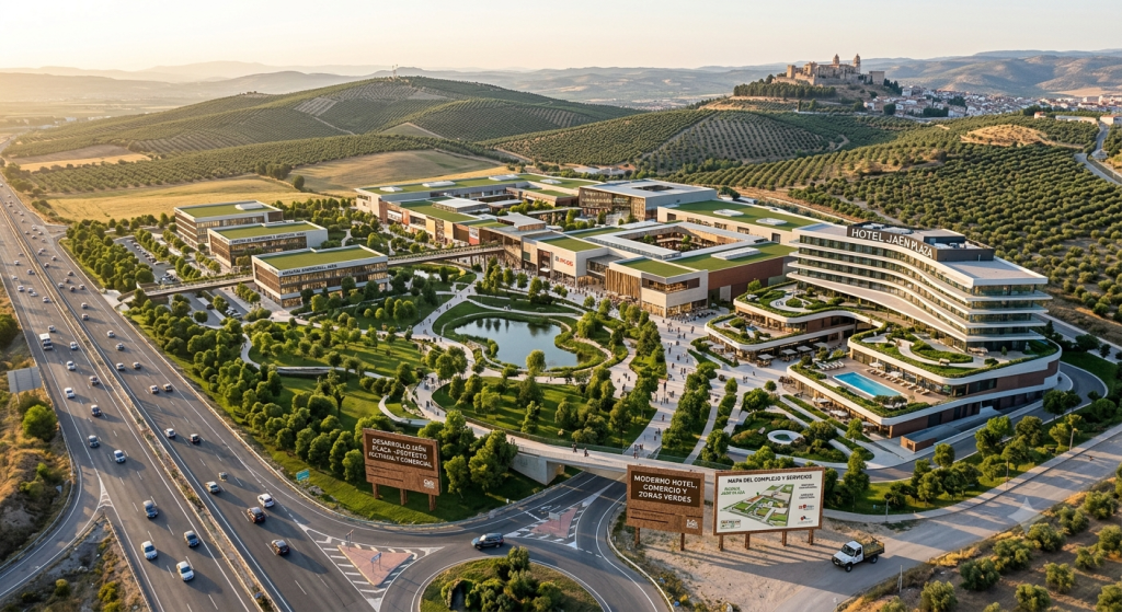 Recreación de la futura ampliación de Jaén Plaza con un hotel y nuevos espacios comerciales.
