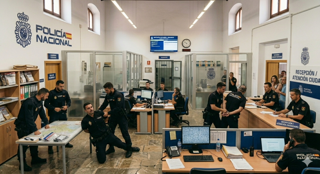 Detenidos dos policías nacionales de Linares en una operación contra el narcotráfico Comisaría de Policía Nacional de Linares durante la investigación antidroga que afecta a cuatro agentes.