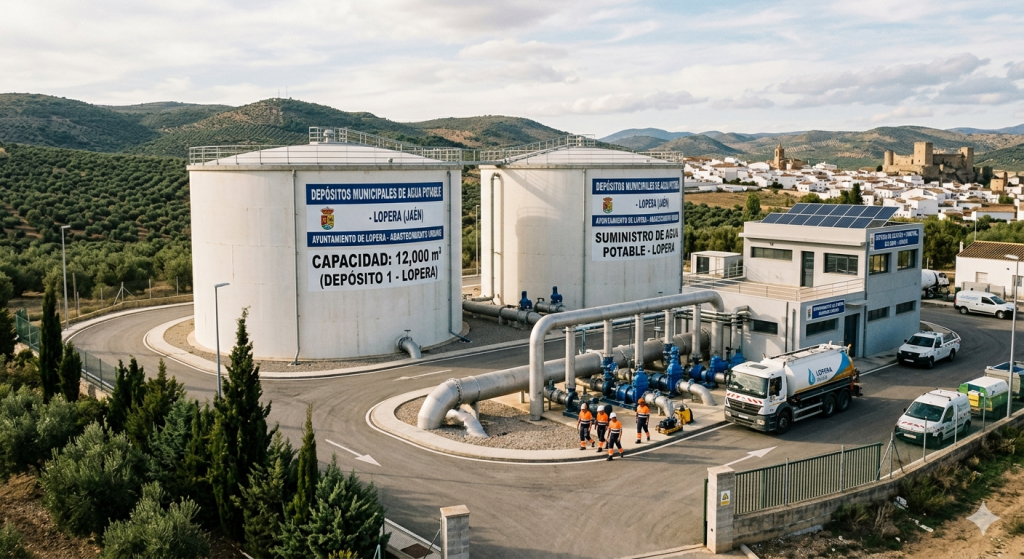Obras de modernización en los depósitos municipales de agua de Lopera financiadas por la Diputación de Jaén.