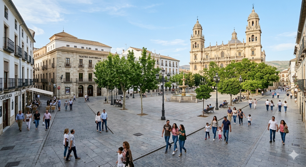 Panoramica de la Plaza de la Constitucion de Jaen antes de las obras de reforma integral