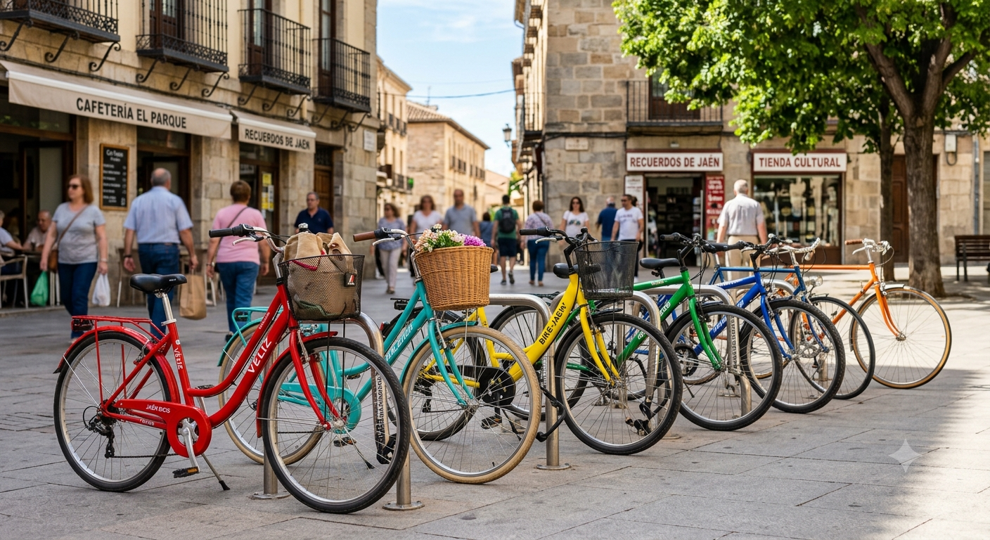 El 3 de junio celebra el Día Mundial de la Bicicleta como pilar de la movilidad sostenible Bicicletas urbanas aparcadas en la calle para celebrar el dia mundial de la bicicleta