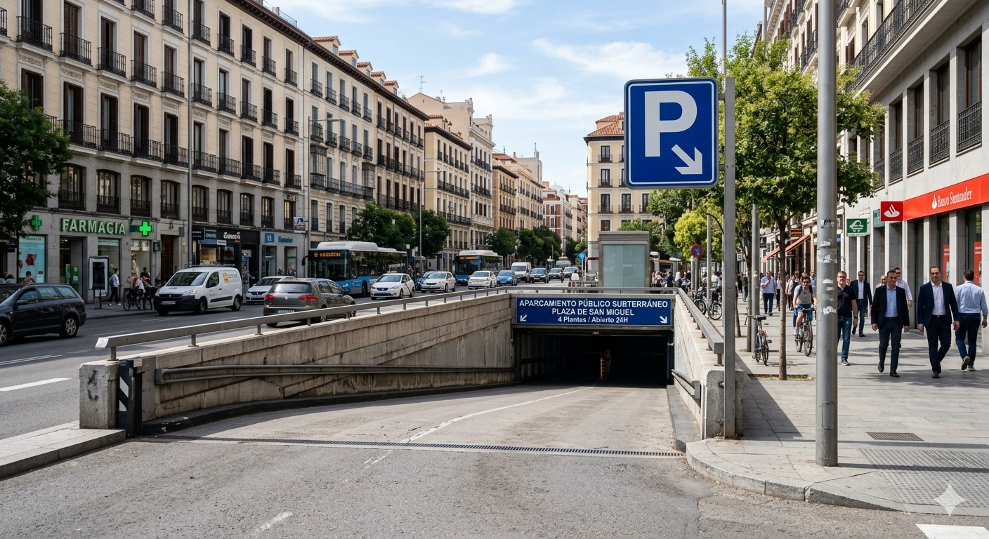 Rampa de acceso exterior a un parking subterraneo municipal en la provincia de Jaen