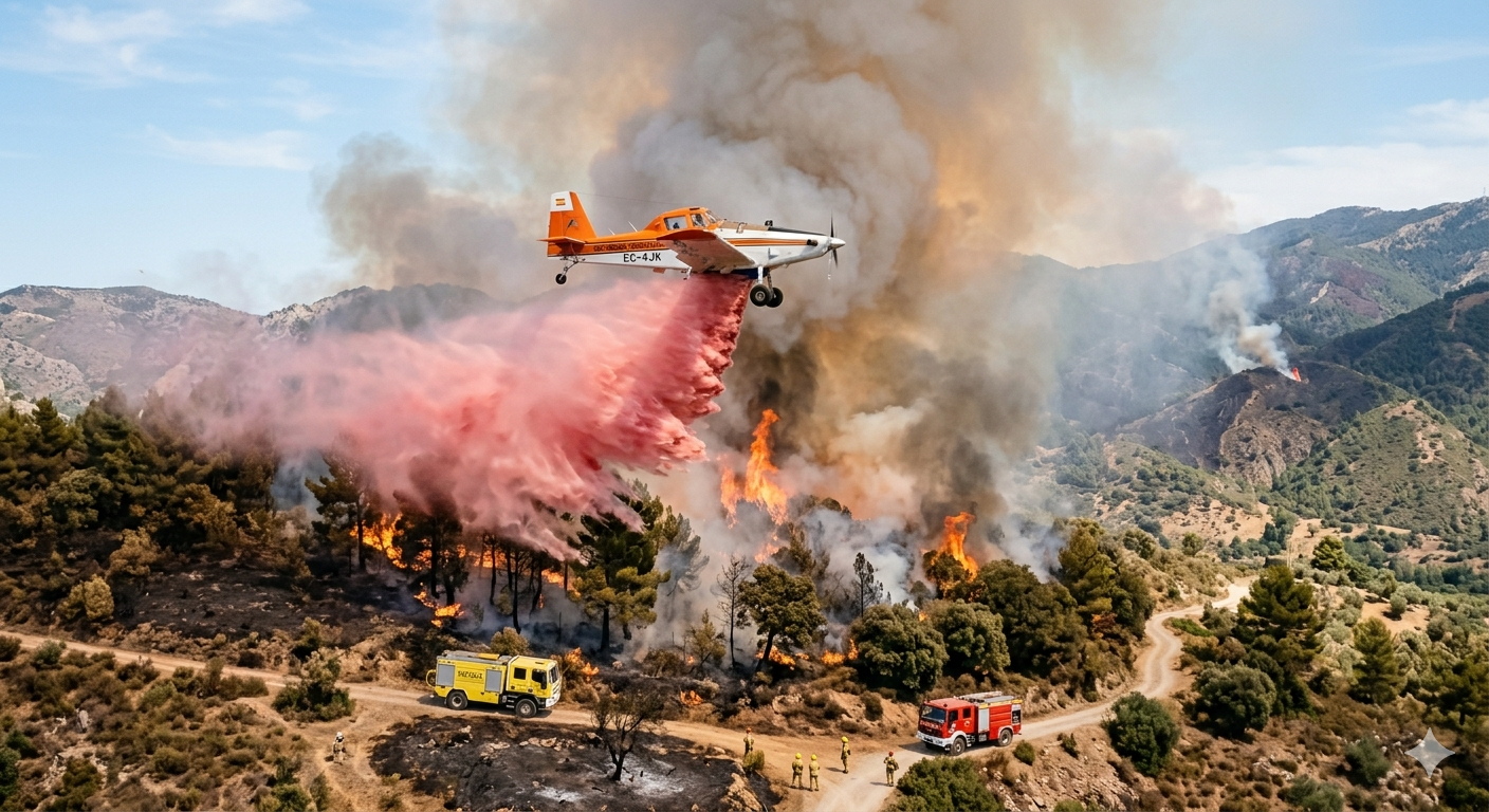 Despliegue de medios aereos del Plan Infoca en el incendio forestal de Beas de Segura Jaen