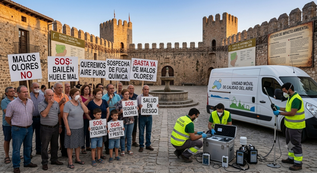 Técnicos realizan mediciones para localizar el origen de los malos olores en Bailén.