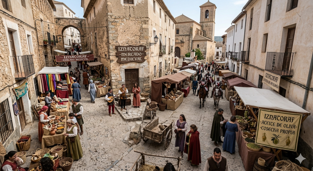 Visitantes recorren las calles de Iznatoraf durante la celebración de las Fiestas Medievales.