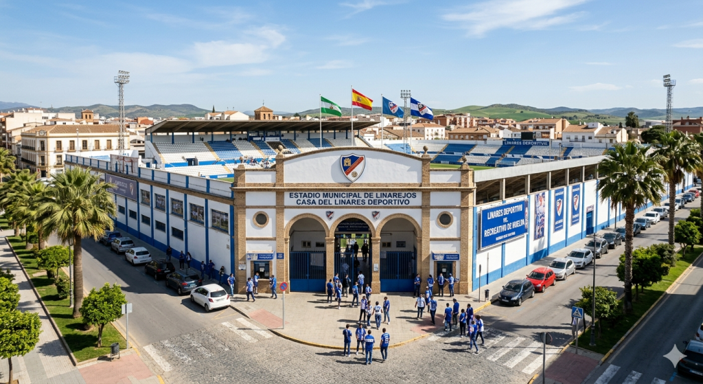 La afición del Linares Deportivo se moviliza este viernes para protestar por la gestión del club Fachada exterior del Estadio Municipal de Linarejos campo del Linares Deportivo en Jaen
