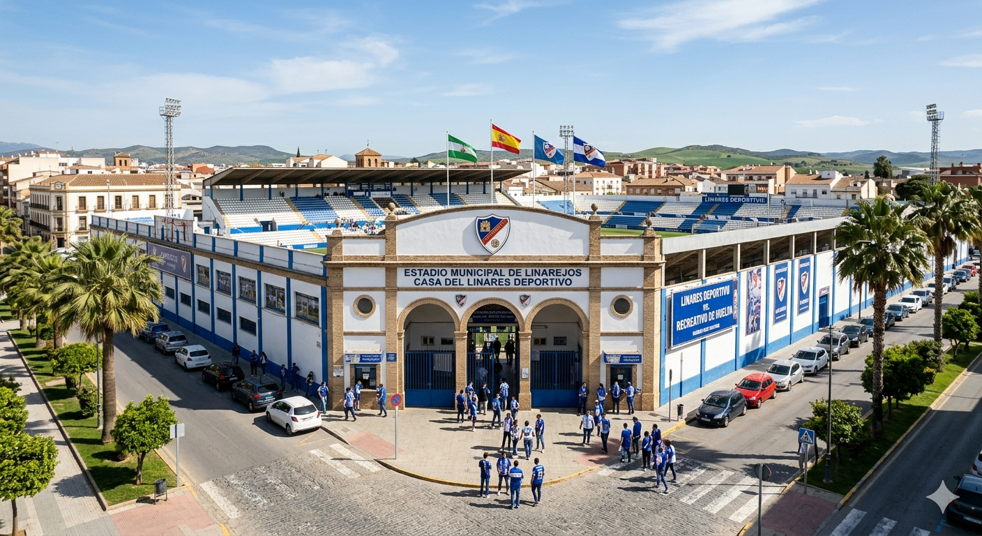 Fachada exterior del Estadio Municipal de Linarejos campo del Linares Deportivo en Jaen