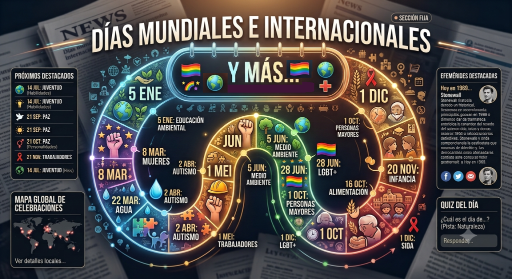 Calendario de la semana: Descubre los Días Internacionales y Mundiales del 29 de junio al 5 de julio Calendario de la semana con los dias internacionales y mundiales destacados
