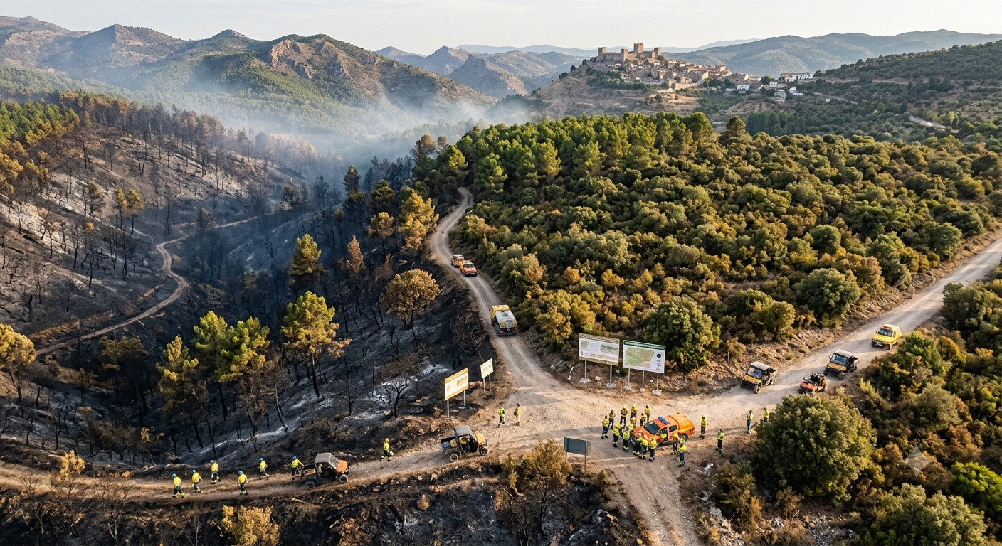 El incendio forestal de Santa Elena queda extinguido tras calcinar 142,3 hectáreas Vista de la zona afectada por el incendio forestal de Santa Elena tras quedar extinguido.