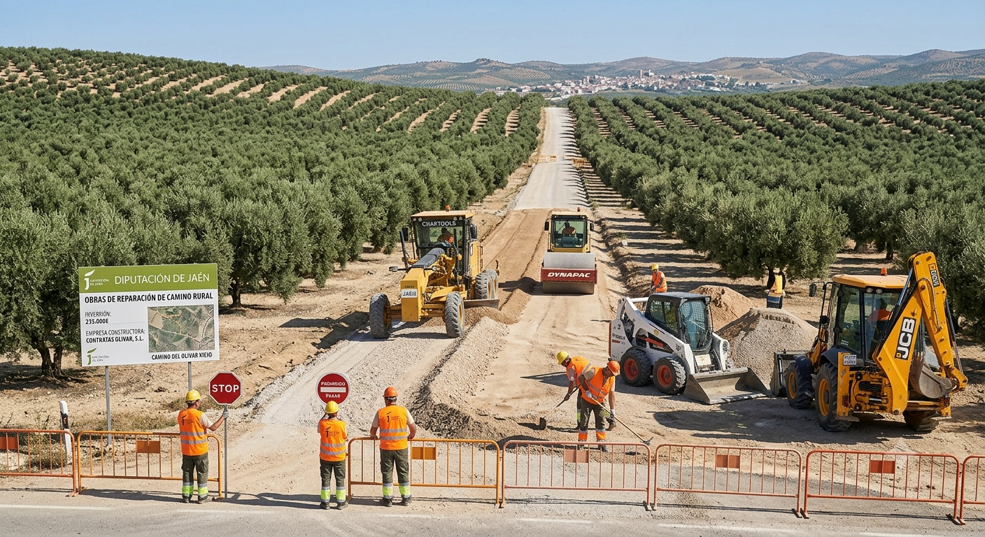 La Junta destina 1,3 millones de euros a reparar 15 caminos rurales dañados por las lluvias en Torredonjimeno y Villardompardo Trabajos de reparación en uno de los caminos rurales afectados por las lluvias en Torredonjimeno.