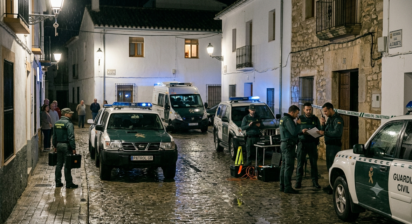 Amplio dispositivo de la Guardia Civil desplegado en Alcaudete tras la detención del presunto autor del asesinato de una mujer de 86 años.