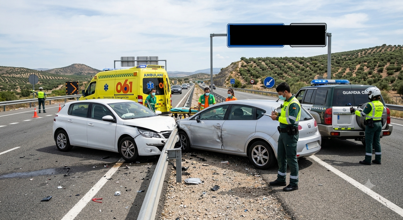 Herida una mujer de 47 años tras la colisión de dos vehículos en la A-316 a la altura de Torredonjimeno Guardia Civil y servicios sanitarios intervienen tras una colisión entre dos vehículos en la A-316 en Torredonjimeno.