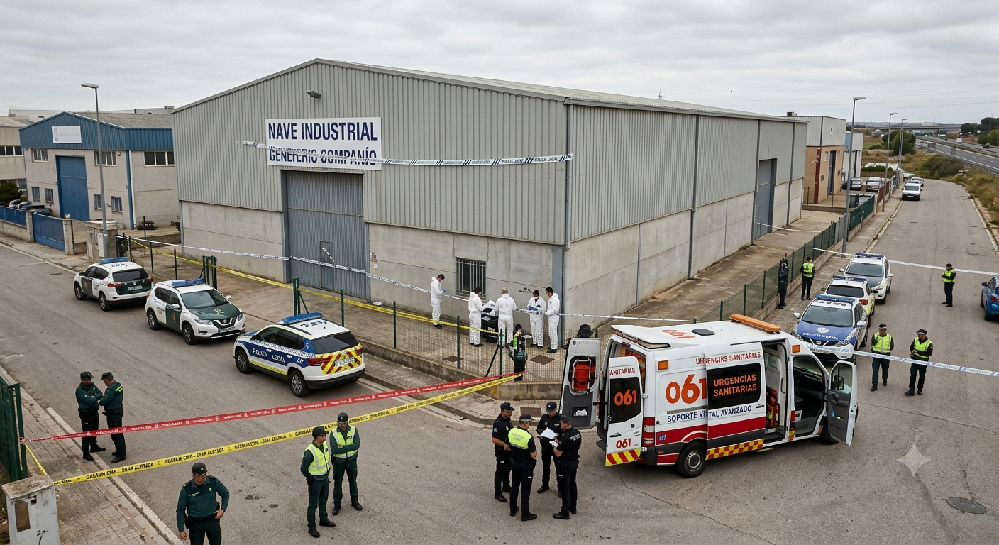 Fallece un empresario en un accidente laboral en una nave de Torredonjimeno Vehículos de emergencias junto a la nave industrial donde ocurrió el accidente laboral en Torredonjimeno.