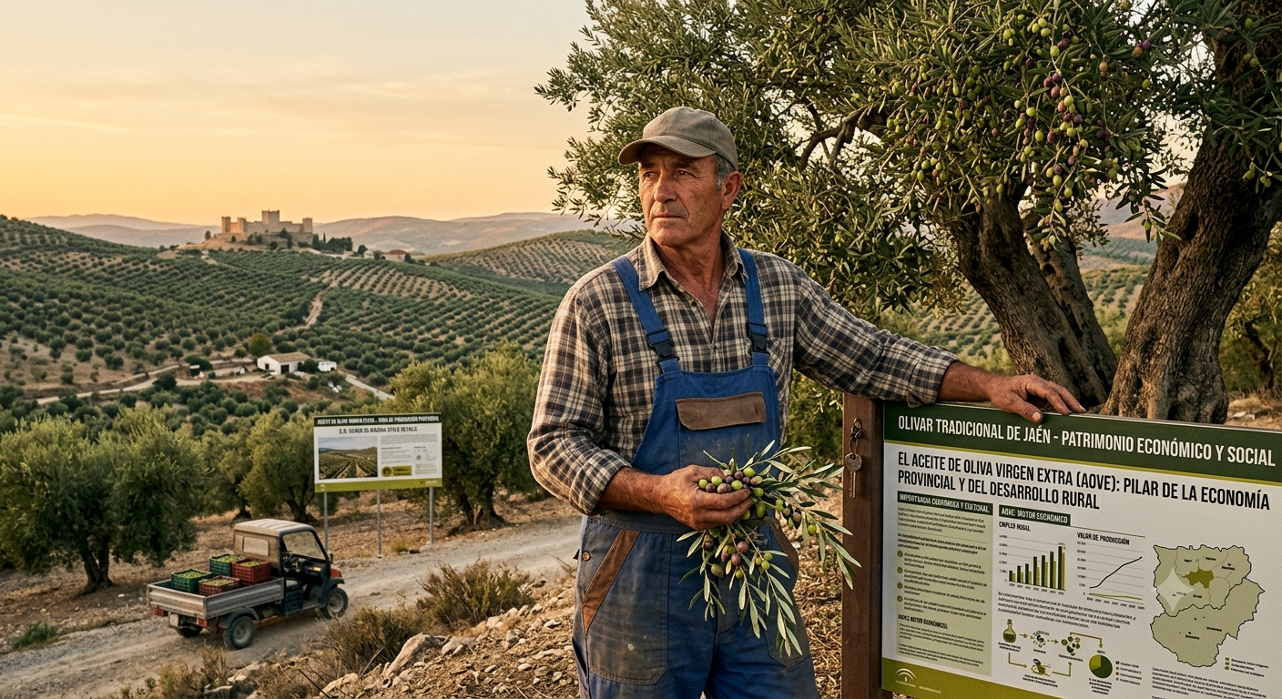 El sector del aceite de oliva de Jaén afronta con preocupación la amenaza de nuevos aranceles de Estados Unidos Un agricultor contempla un olivar de Jaén ante la incertidumbre por los aranceles al aceite de oliva.