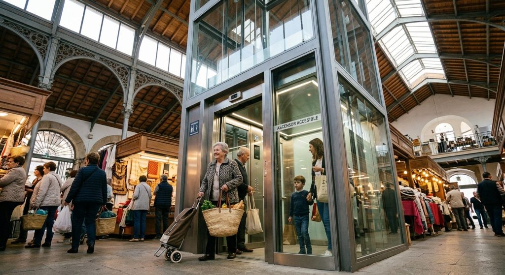 El Ayuntamiento renueva el ascensor de San Francisco en septiembre para resolver un fallo histórico de accesibilidad entrada al nuevo ascensor adaptado del mercado de san francisco en jaén. jpg