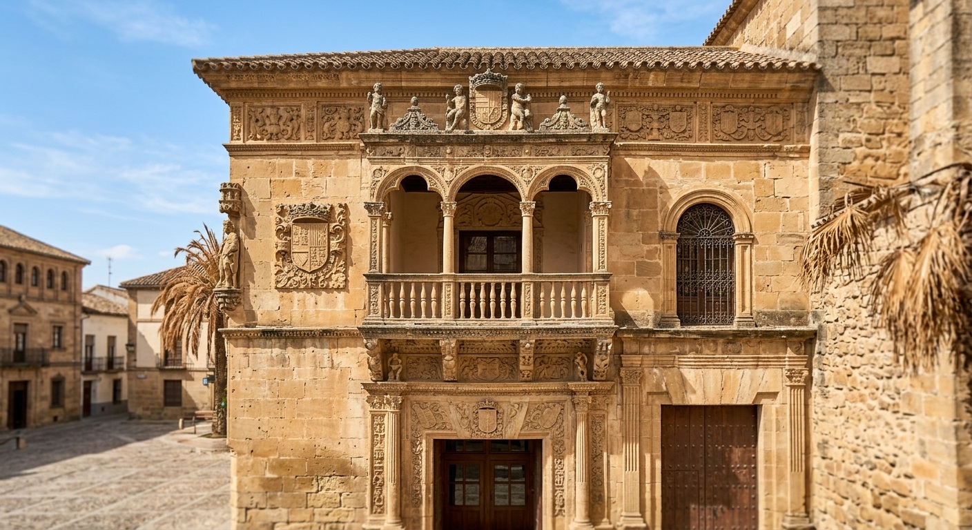fachada y estructura del balcón del concejo en baeza objeto de licitación para su restauración.