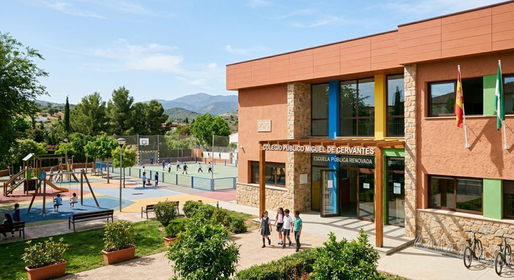 Jaén destina más de 4,3 millones de euros a la mejora integral de sus 19 colegios públicos fachada y patio de un colegio público de Jaén