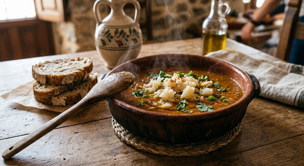 gazpacho caliente tradicional jiennense de pan y aceite de oliva.