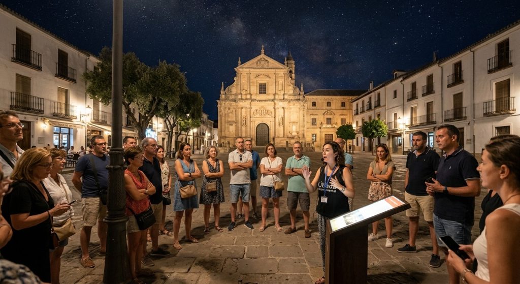 Jamilena organiza su tercera visita nocturna para descubrir la historia, el patrimonio y la gastronomía local grupo de personas realizando una ruta turística nocturna guiada en jamilena.