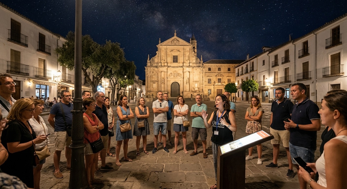 Jamilena organiza su tercera visita nocturna para descubrir la historia, el patrimonio y la gastronomía local grupo de personas realizando una ruta turística nocturna guiada en jamilena.