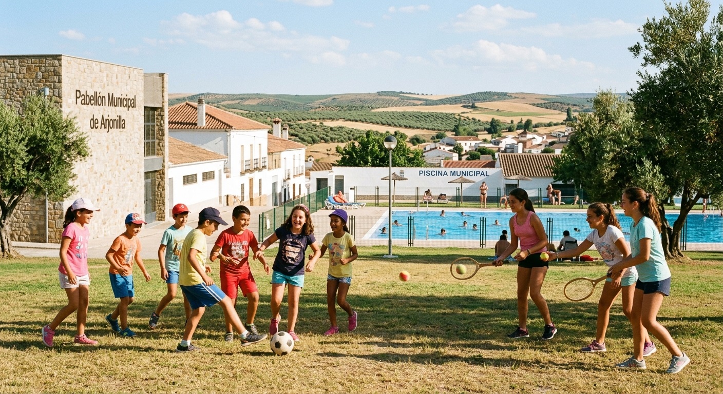 niños participando en las actividades deportivas y juegos de agua de arjonilla.jpg.
