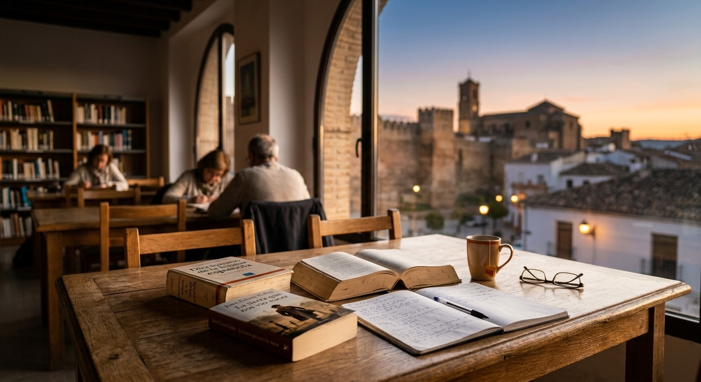 vista de la biblioteca municipal juan eslava galán de arjona adaptada al nuevo horario.