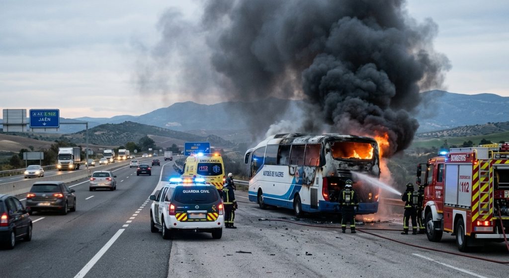 incendio de un autobús en la a 4 entre marmolejo y andújar