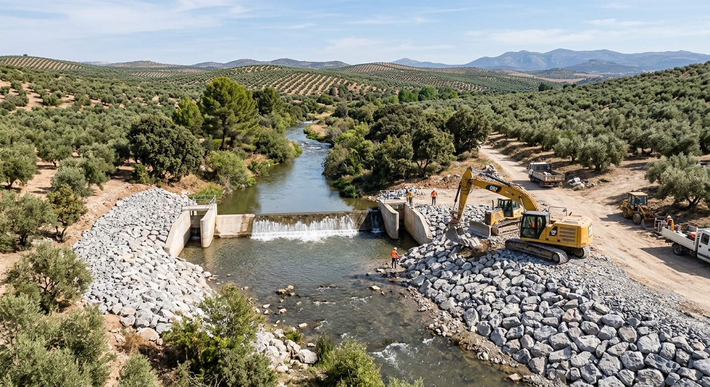 obras de acondicionamiento de la diputación en el azud del río susana para el sistema del víboras.