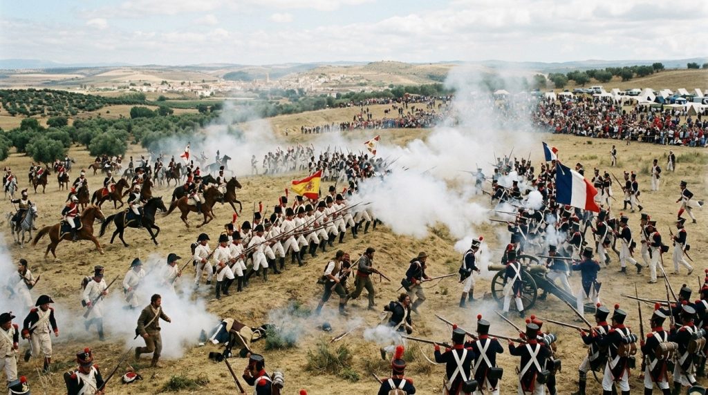recreación histórica de la batalla de bailén con soldados y caballería