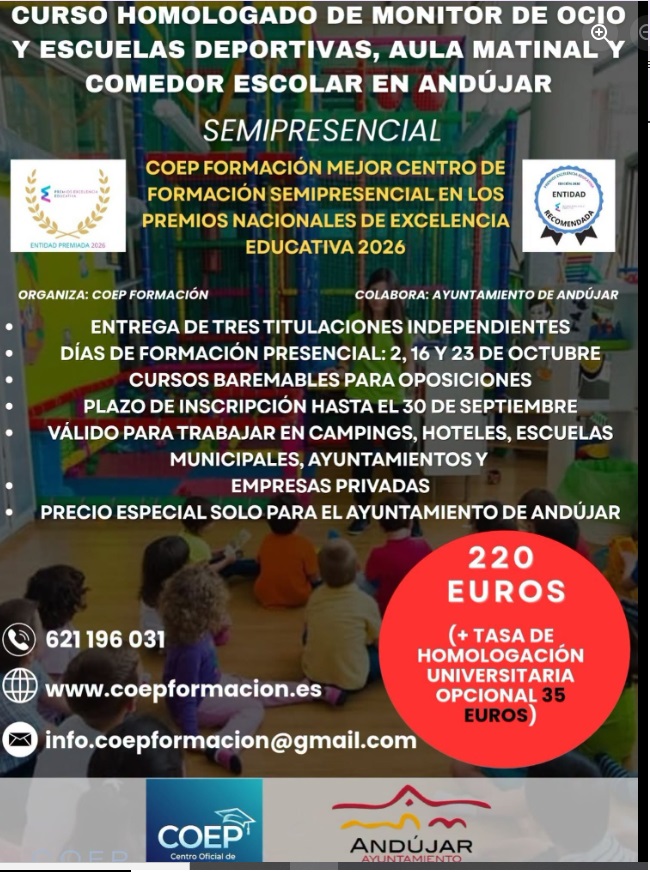 Andújar abre la inscripción para un curso homologado de monitor de ocio y escuelas deportivas curso monitor ocio escuelas deportivas andujar