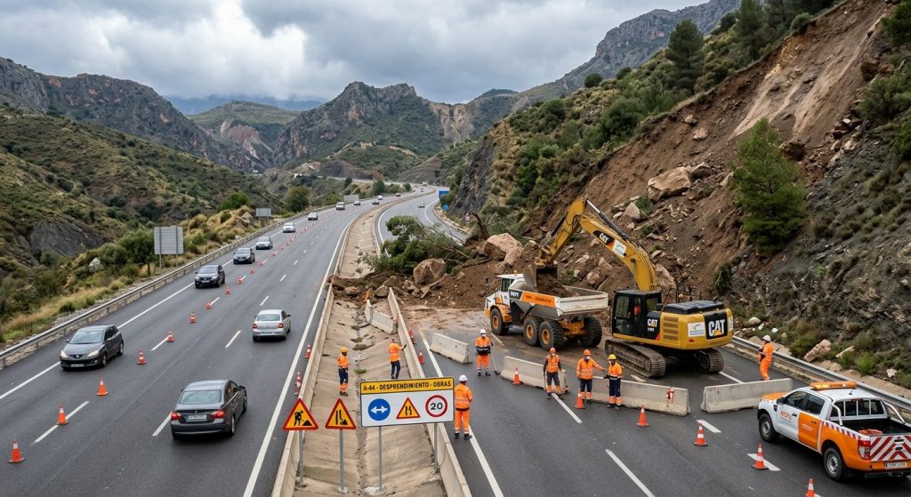 Un desprendimiento obliga a cortar la A-44 en Campillo de Arenas tras las fuertes lluvias un desprendimiento corta la a 44 en campillo de arenas
